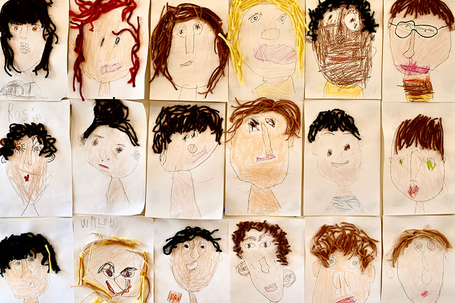 Primary student's self portraits from art class
