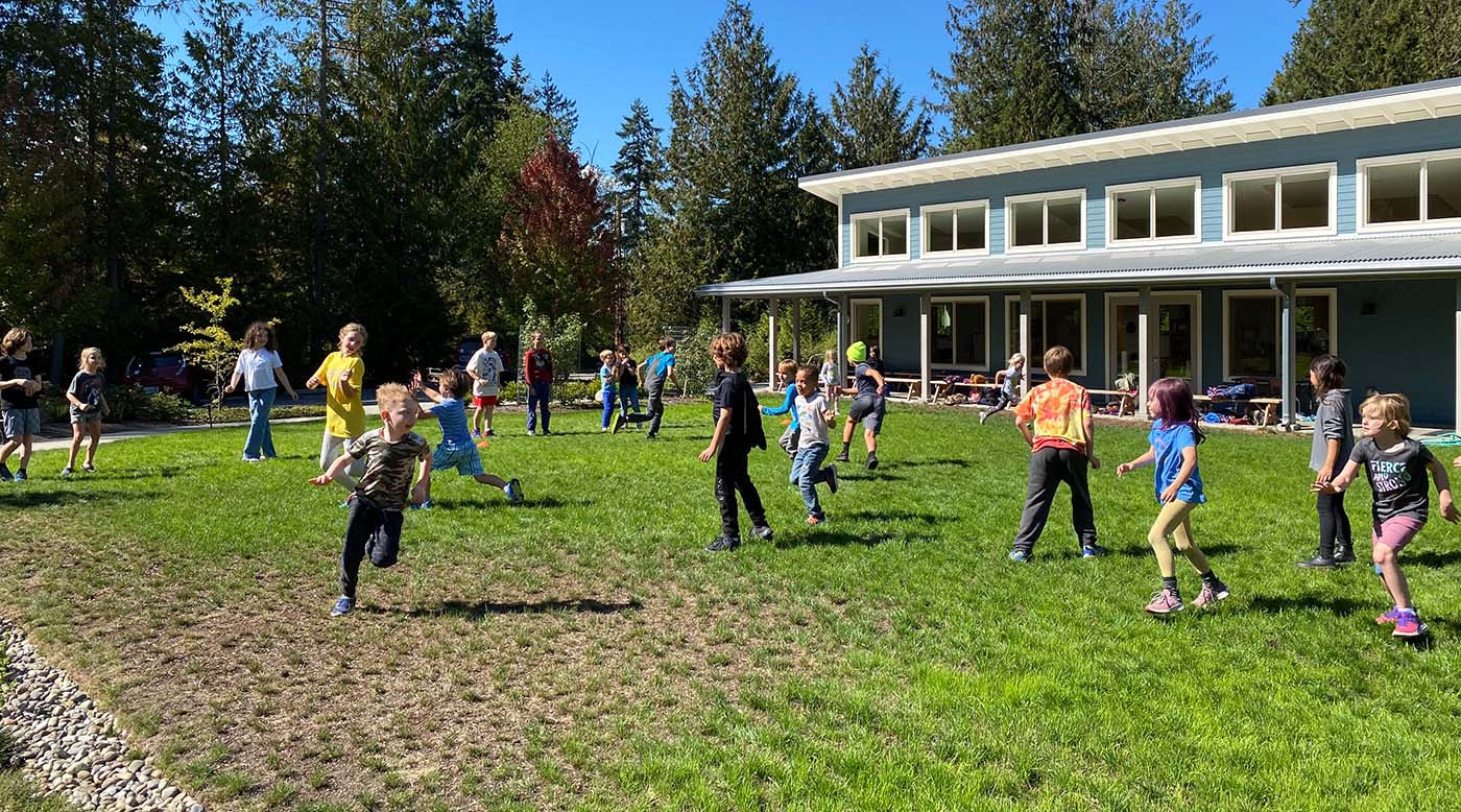 Elementary students playing outside