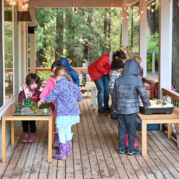 Kindergarteners in an outdoor classroom